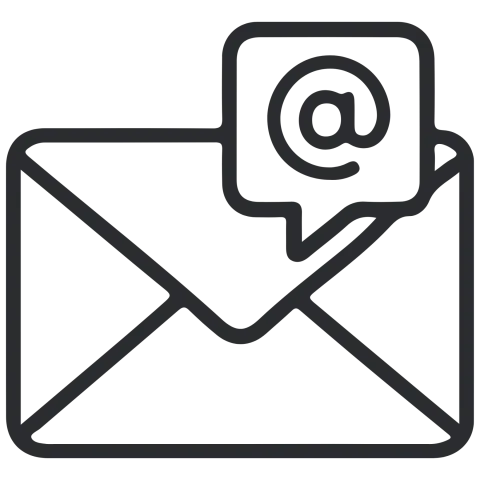 at symbol in speech bubble in front of envelope