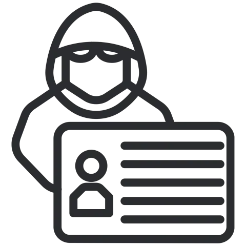 masked person behind an identification card
