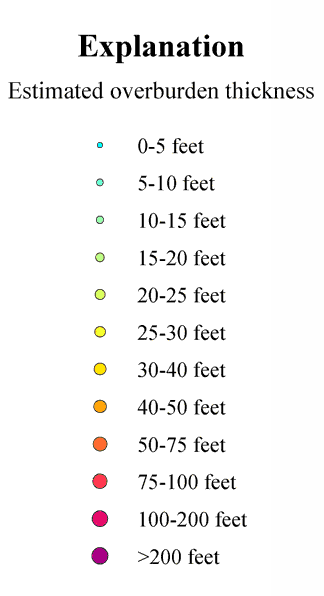 estimated overburden thickness categories in feet