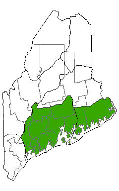 Map showing distribution of Huckleberry - Crowberry Bog communities in Maine