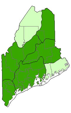 Map showing distribution of Hardwood River Terrace Forest communities in Maine