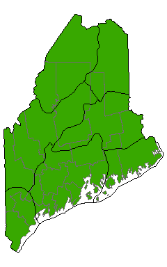 Map showing distribution of Pickerel Weed - Macrophyte Aquatic Bed communities in Maine