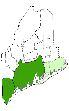 Map showing distribution of Freshwater Tidal Marsh communities in Maine