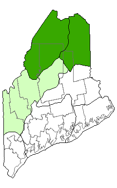 Map showing distribution of Rivershore Shrub Thicket communities in Maine