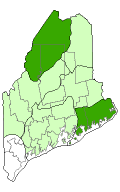 Map showing distribution of Black Spruce Woodland in Maine