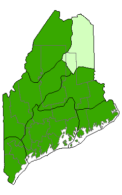Map showing distribution of Red Pine Woodland communities in Maine