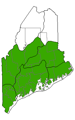 Map showing distribution of Red Maple Fen communities in Maine
