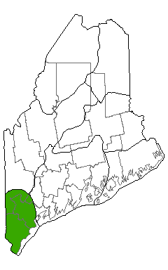 Map showing distribution of Chestnut Oak Woodland in Maine