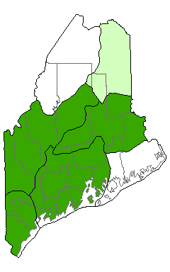 Map showing distribution of Oak - Ash Woodland communities in Maine