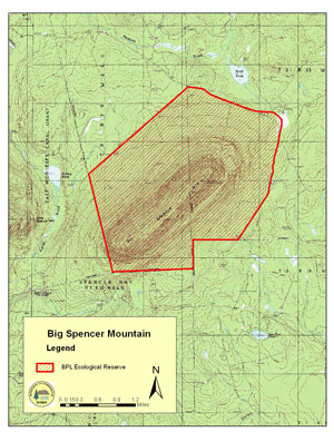 Map showing location of Big Spencer Ecoreserve