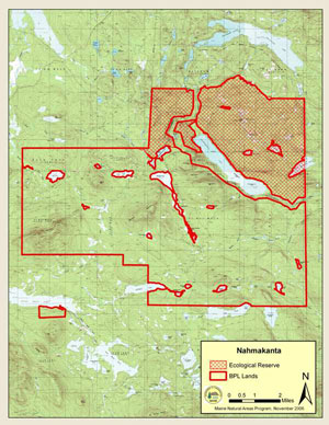 Map showing location of Nahmakanta Ecoreserve
