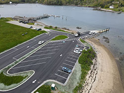 Colonial Pemaquid - Parking Area Drone photo showing newly paved parking, boat launch and entrance road