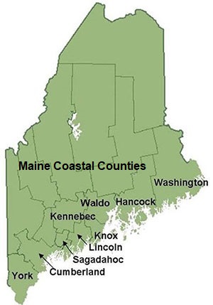 Map of the Maine coastal counties