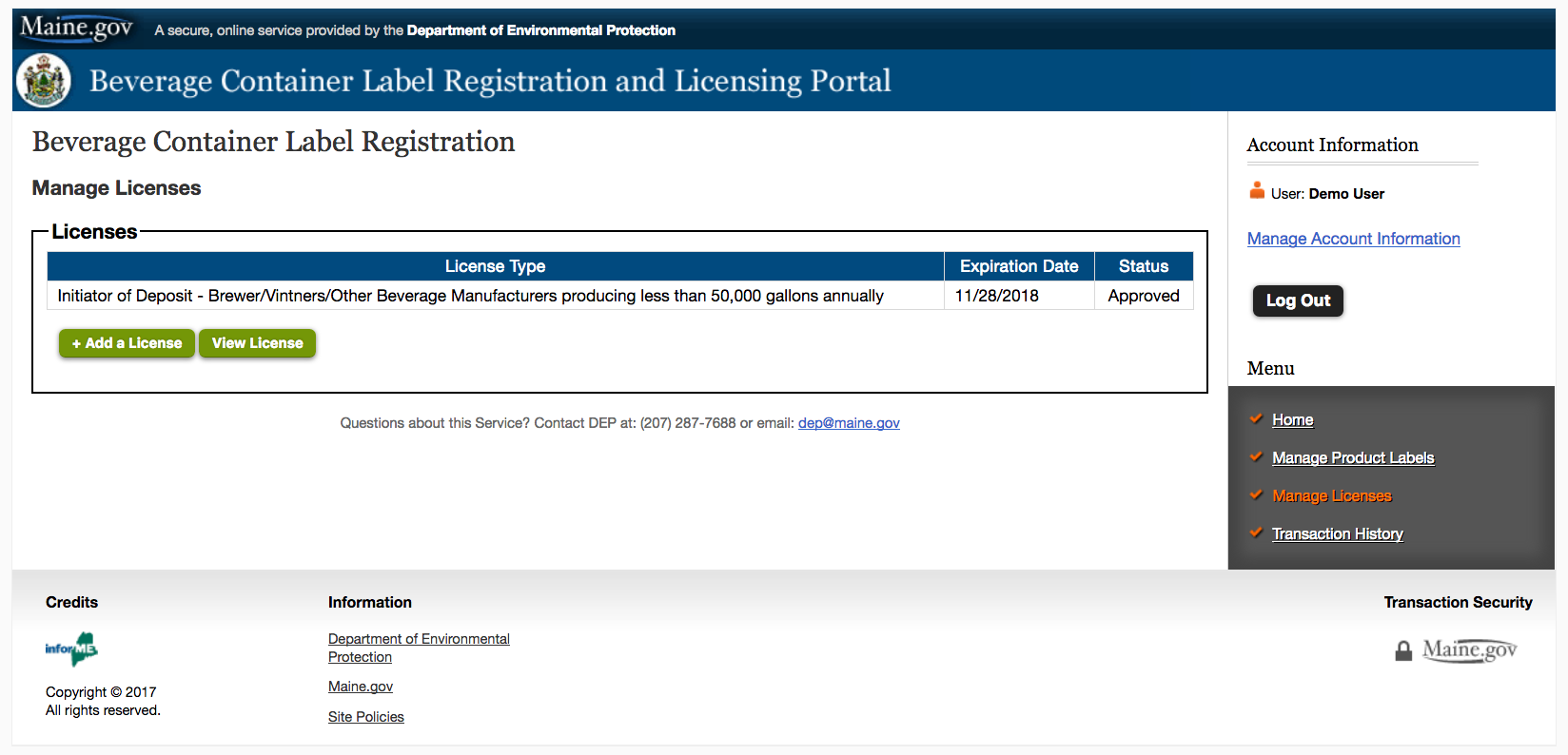 Manage Licenses Page